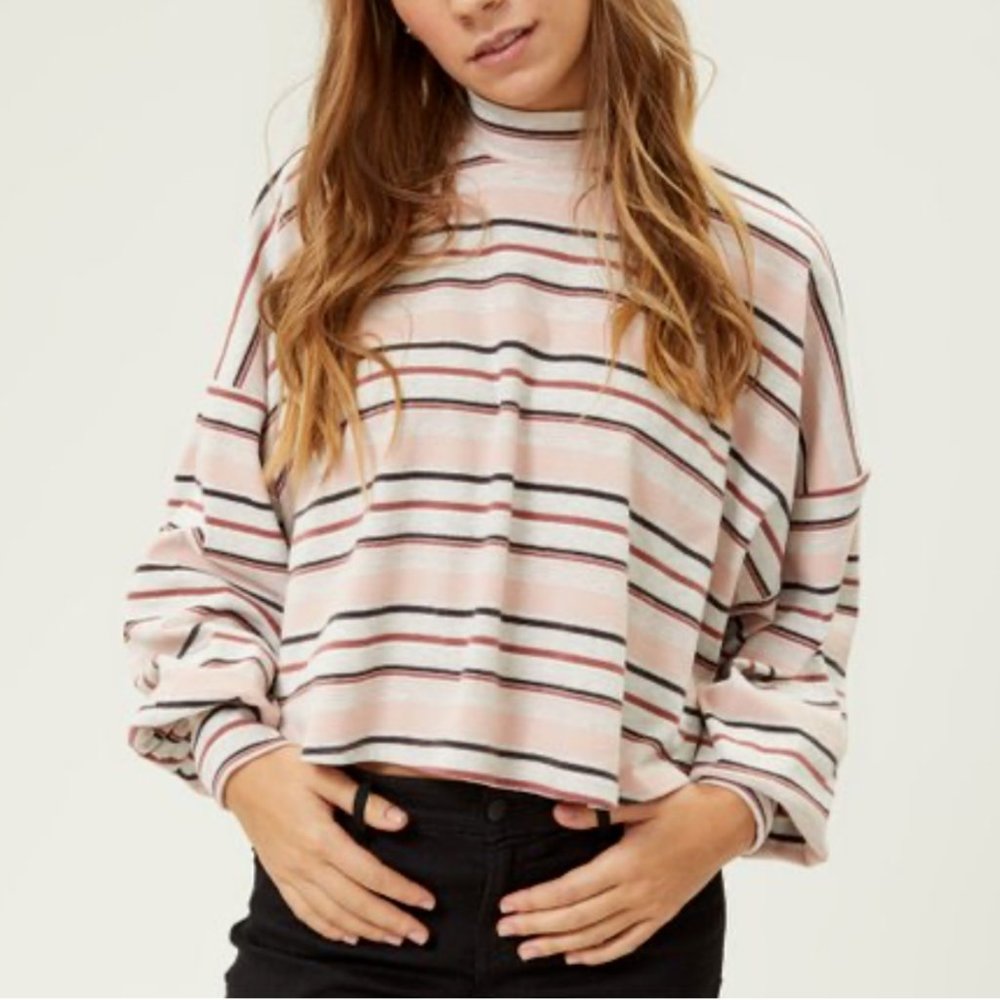 FREE PEOPLE PINK GRAY STEPH STRIPE TOP